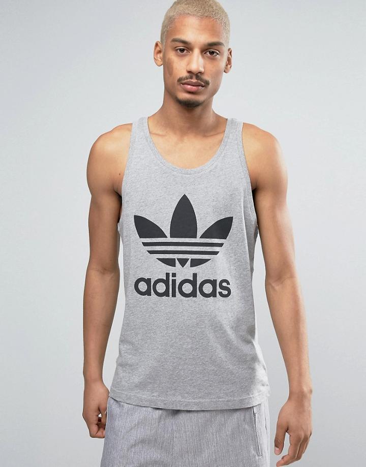 Adidas Originals Trefoil Logo Tank In Gray Bk7093 - Red