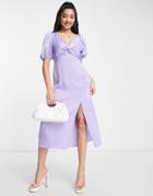 Miss Selfridge Satin Twist Front Midi Dress In Lilac-purple