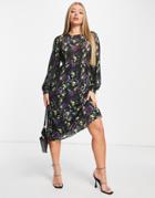 Unique 21 Midi Tea Dress In Dark Floral Print-black