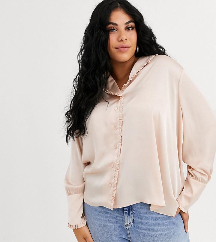 Asos Design Curve Long Sleeve Blouse With Frill Collar Detail