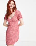 Cotton: On Tie Back Mini Tea Dress In Pink Floral-multi