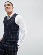 Asos Wedding Skinny Suit Vest In Navy Windowpane Check - Navy
