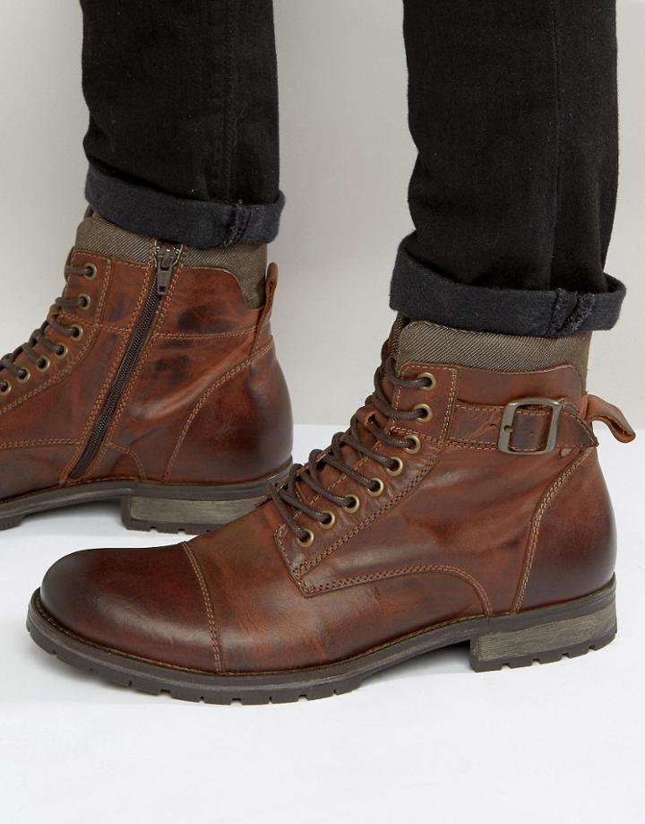 Jack & Jones Albany Leather Boots - Brown