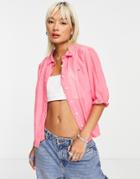 Tommy Jeans Puff Sleeve Logo Shirt In Pink