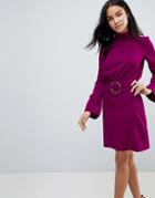 Asos 80s High Neck Mini Dress With Belt-purple