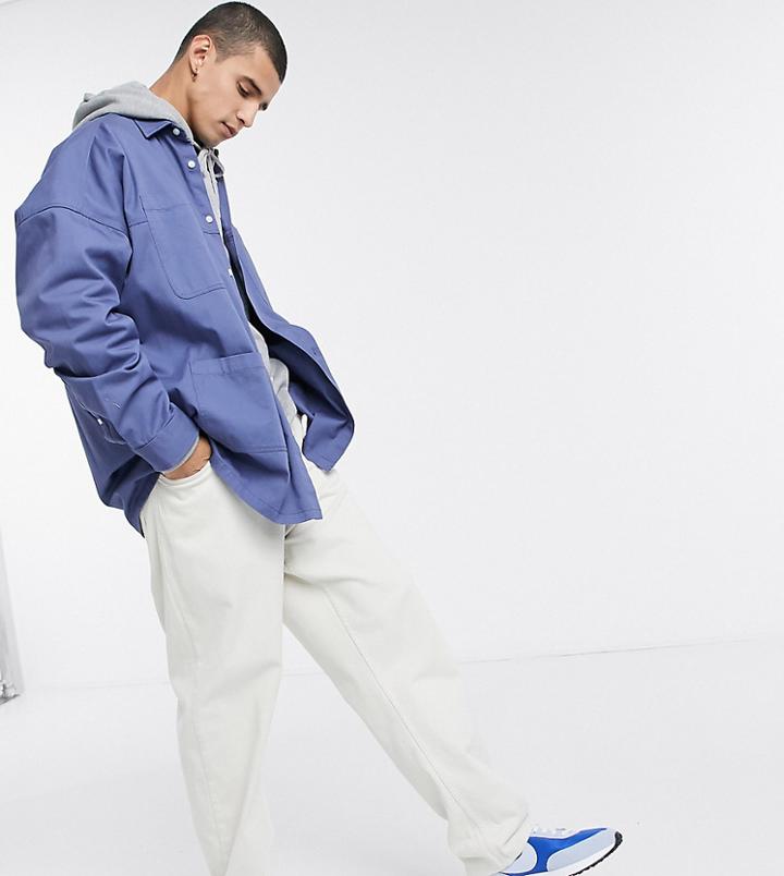Collusion Utility Drop Shoulder Oversized Shirt In Washed Blue