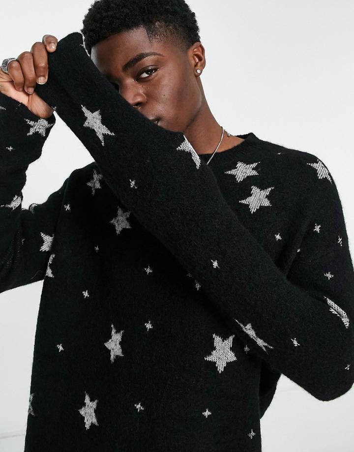 Allsaints Stars Crew Neck Knitted Sweater In Black