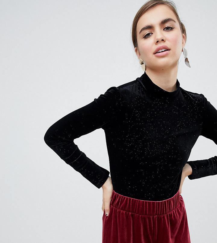 Monki Velvet Glitter Top In Black