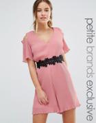 Maya Petite Cold Shoulder Pleated Romper With Embellishment - Rose Pink
