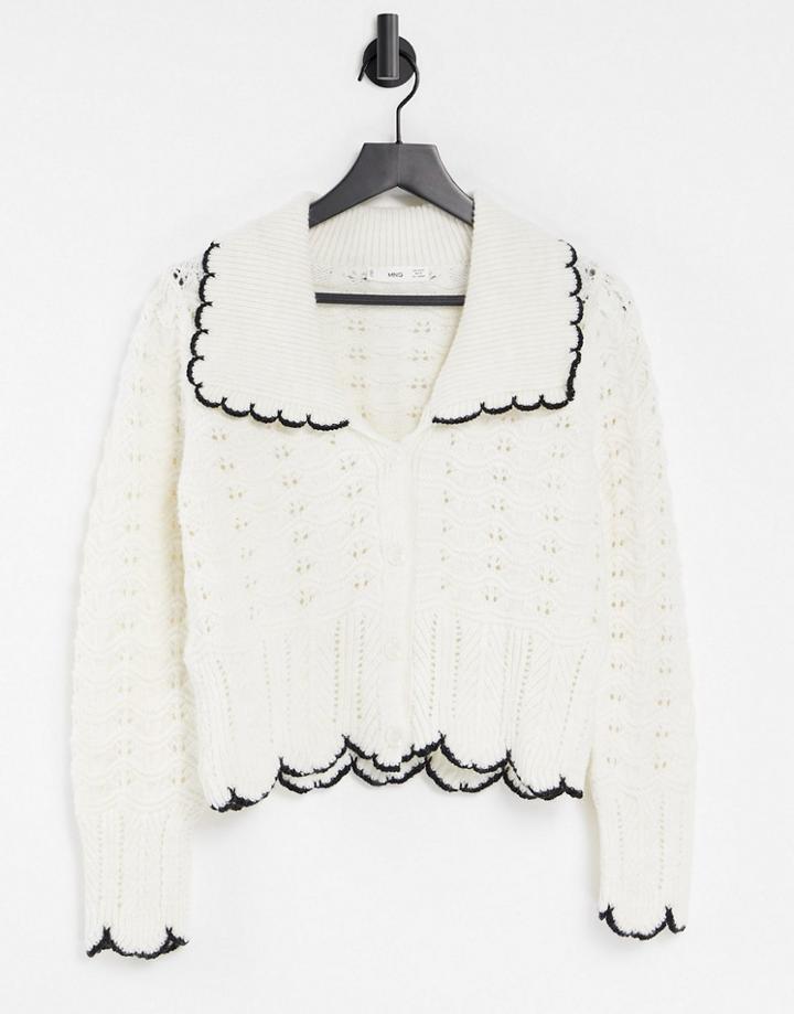 Mango Scallop Trim Collar Cardigan In Cream-neutral