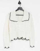 Mango Scallop Trim Collar Cardigan In Cream-neutral