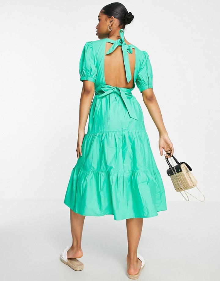 Influence Tiered Open Back Midi Dress In Green