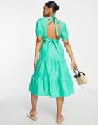 Influence Tiered Open Back Midi Dress In Green