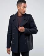 New Look Wool Peacoat In Navy - Navy