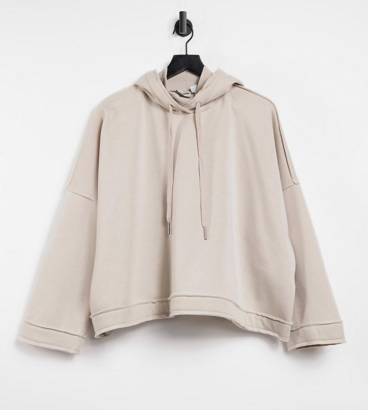 Noisy May Curve Hoodie With High Neck In Stone-grey