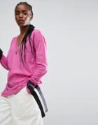 Asos T-shirt With Long Sleeve And Tab Detail - Pink