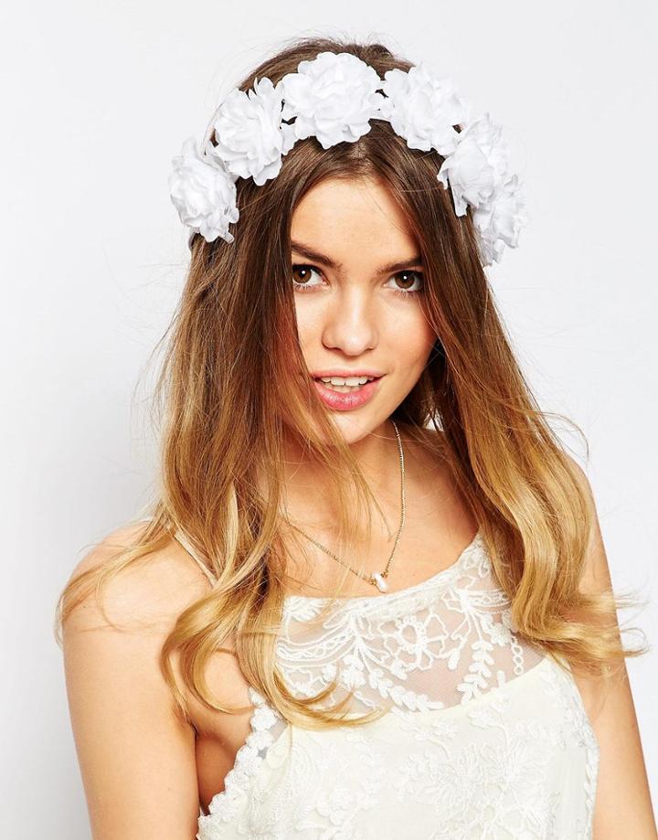 Asos Wedding Flowers Soft Hair Tie - White