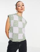 Envii Oversized Sweater Vest In Green Grid Check