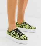 Asos Design Wide Fit Day Light Chunky Flatform Lace Up Sneakers In Lime Leopard-multi