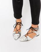 Asos Let's Play Pointed Lace-up Ballet Flats - Snake