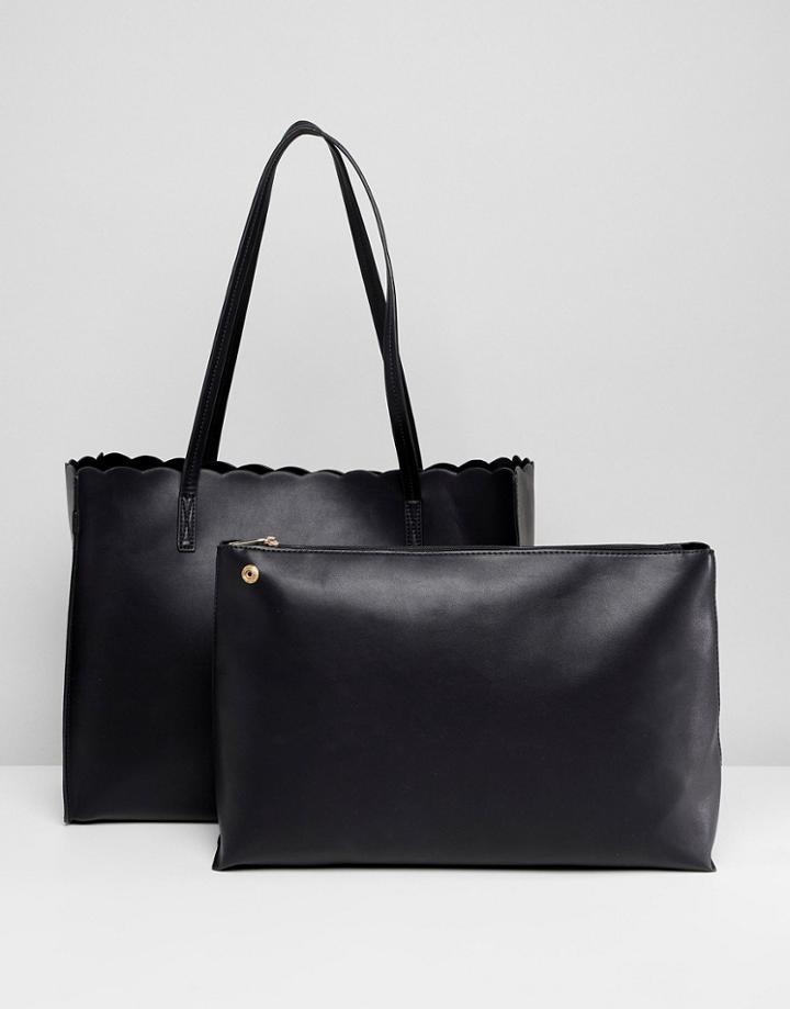 Asos Design Scallop Shopper Bag With Removable Clutch - Black