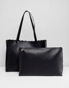 Asos Design Scallop Shopper Bag With Removable Clutch - Black