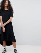 Asos Midi T-shirt Dress With Drop Hem - Black