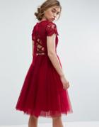 Chi Chi London Midi Tulle Dress With Lace Up Back - Red