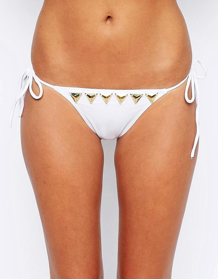 Asos Gold Triangle Embellished Tie Side Bikini Bottom - Multi