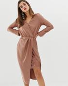 River Island Wrap Dress With Lace Detail In Pink