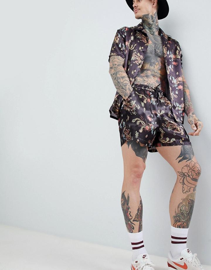 Roadies Of 66 Chinoiserie Print Two-piece Shorts - Black