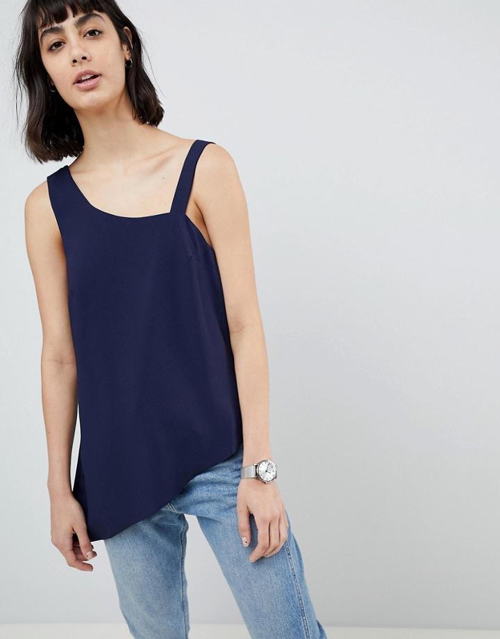 Asos Asymmetric Cowl Back Tank-navy