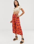 Asos Design Easy Elasticated Culottes In Orange Tropical Print - Multi