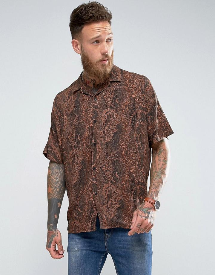 Asos Oversized Viscose Paisley Print Shirt - Orange