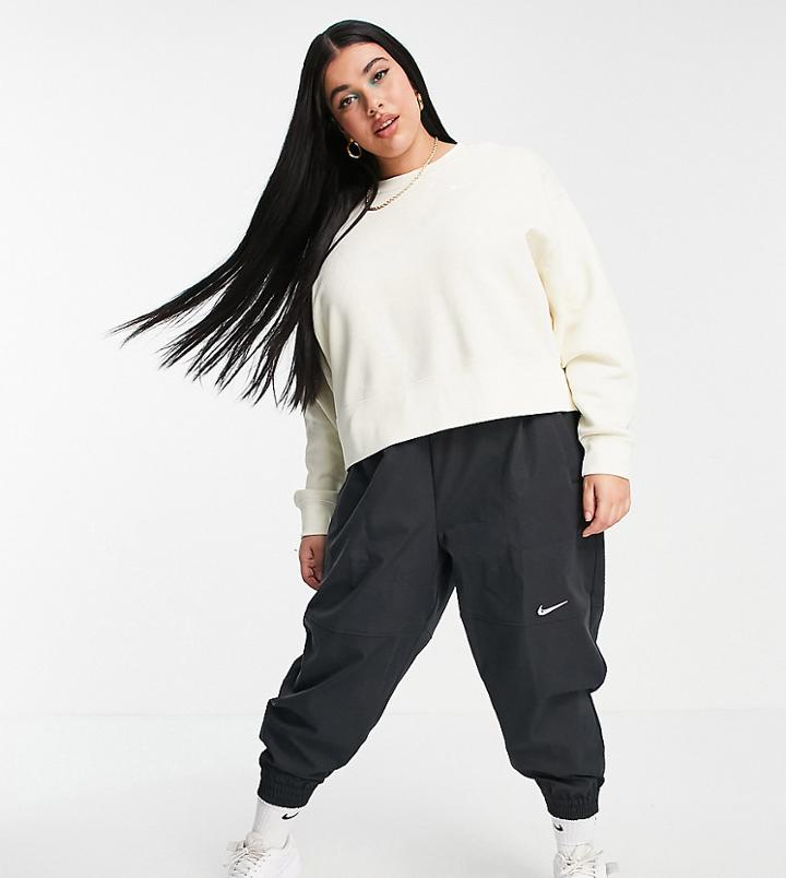 Nike Plus Mini Swoosh Oversized Boxy Sweatshirt In Off White