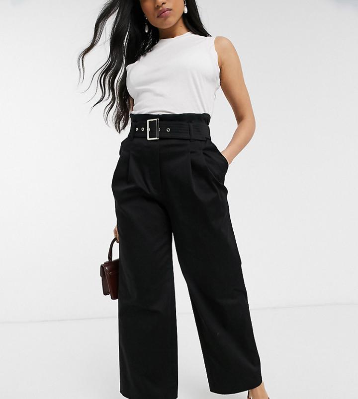 River Island Petite Wide Leg Belted Pants In Black-pink