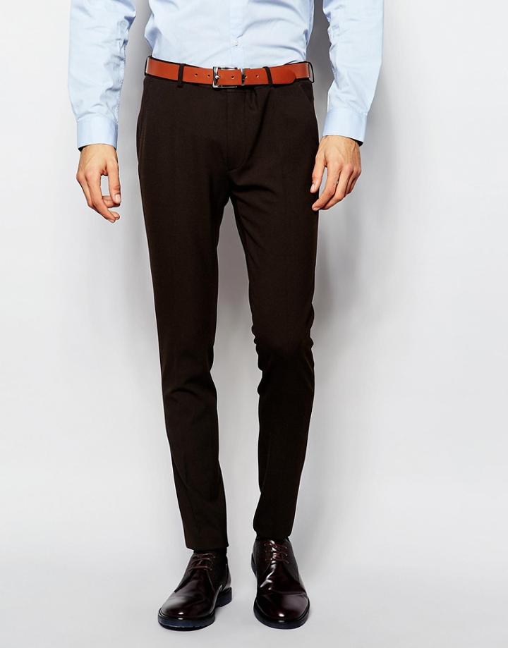Asos Super Skinny Suit Pants In Brown - Brown
