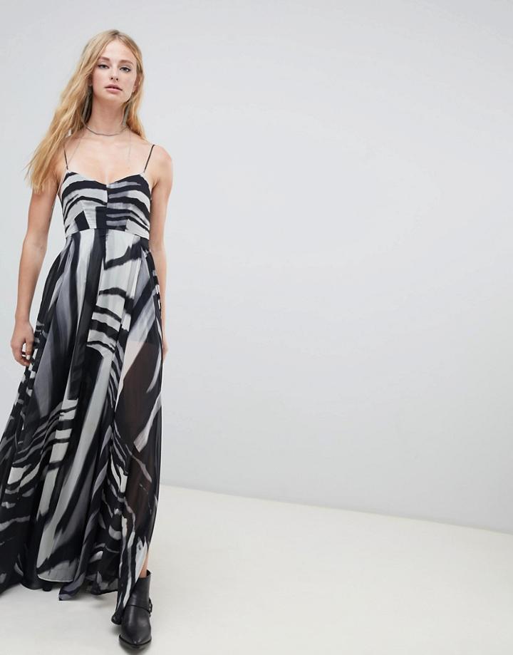 Religion Cami Maxi Dress In Zebra Print-gray