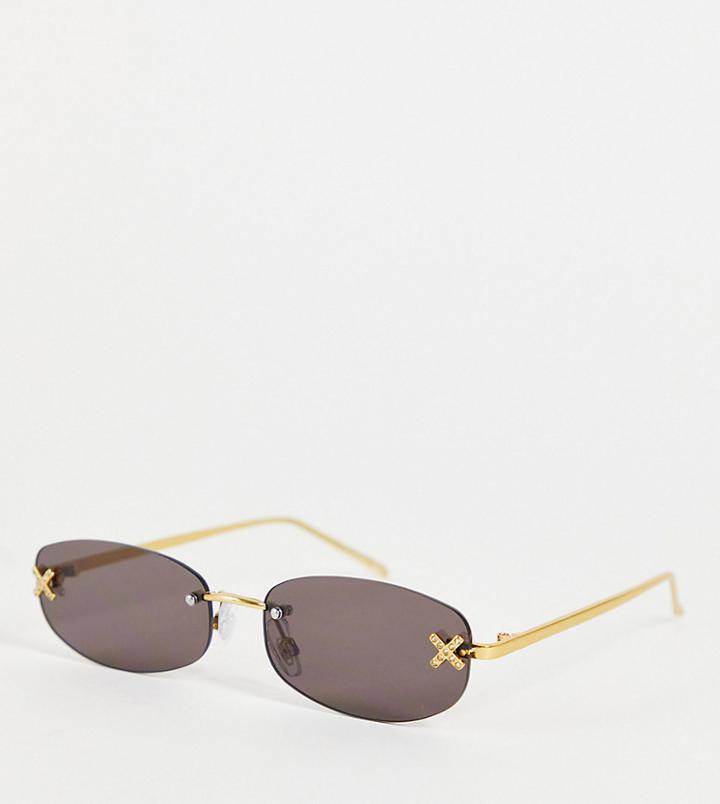 Collusion Unisex Rimless Sunglasses With Diamante Logo In Gold