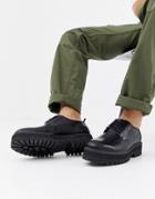 Asos Design Lace Up Shoes In Black Faux Leather On Raised Chunky Sole