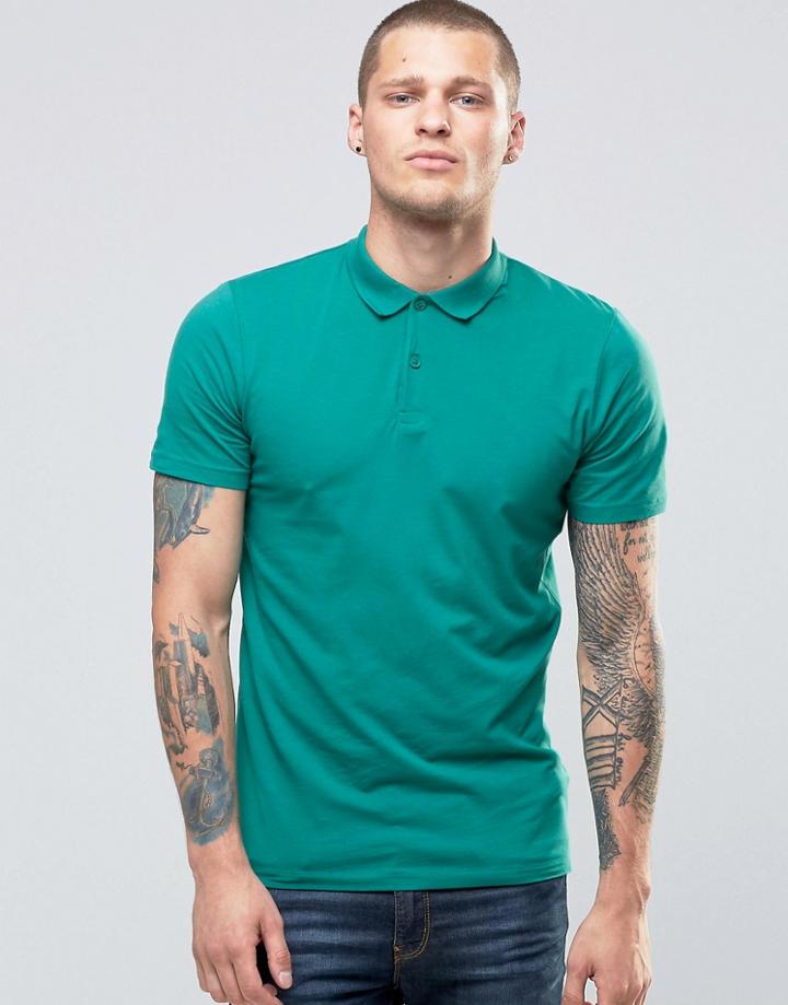 New Look Muscle Fit Polo Shirt In Green - Blue