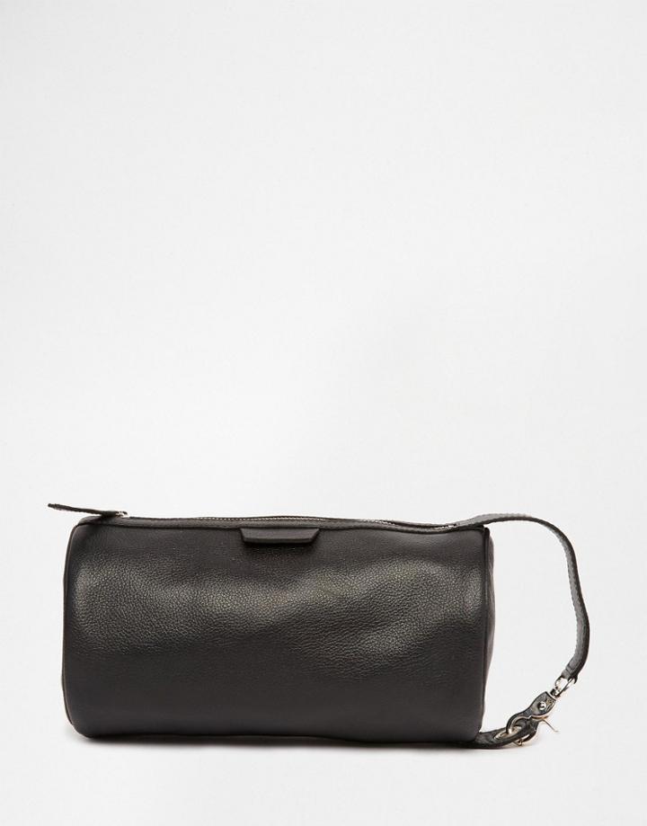 Asos Circular Leather Toiletry Bag In Black - Black