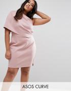 Asos Curve One Shoulder Scuba Deep Fold Mini Dress With Exposed Zip - Pink