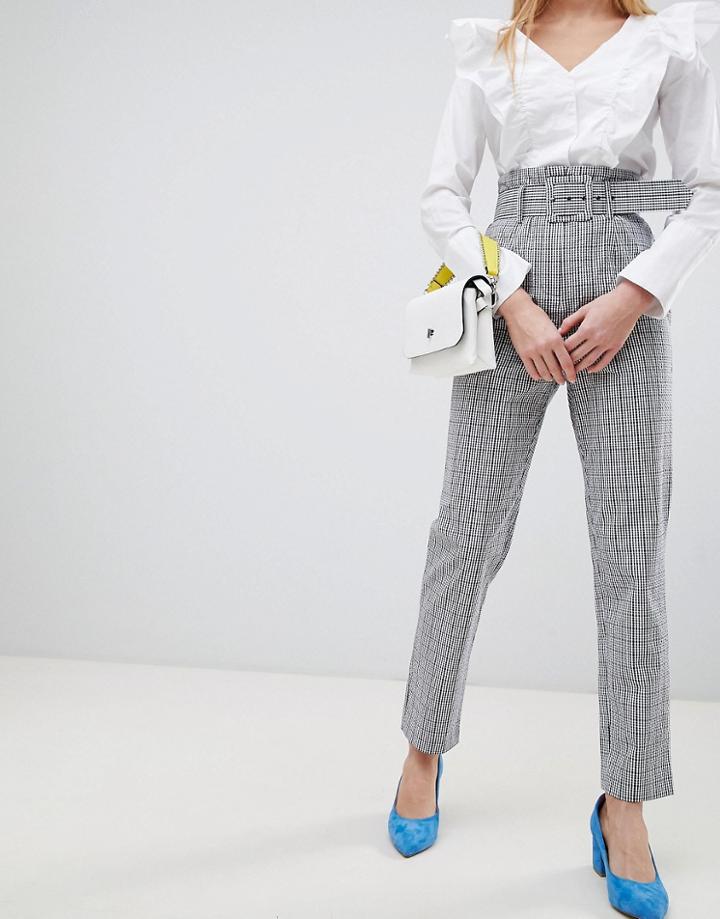 Asos Design Belted Check Slim Leg Pants-multi