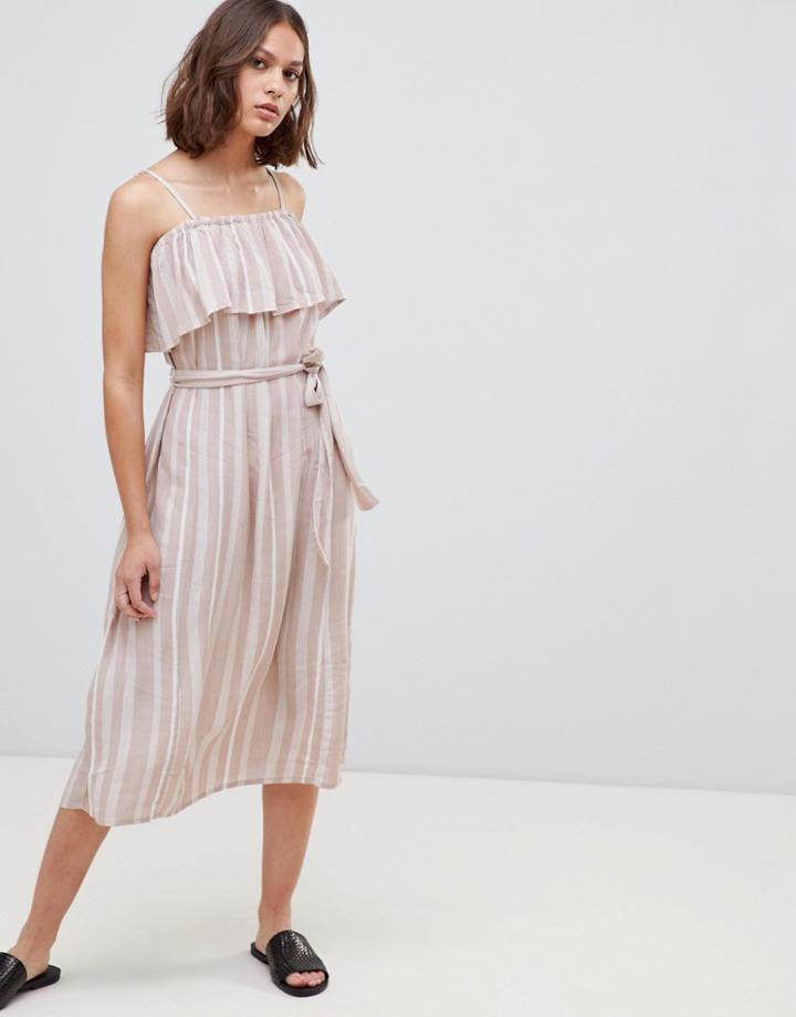Ichi Stripe Bardot Midi Dress-multi