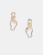 Asos Design Earrings In Cut Out Hand And Heart Sign Design In Gold Tone - Gold