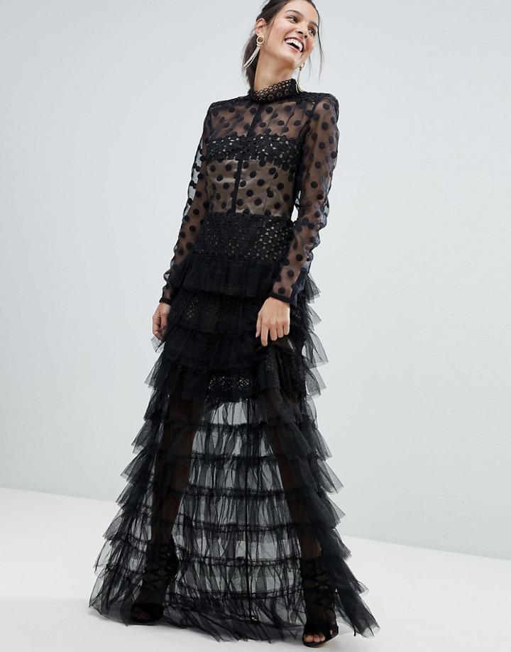 Bronx And Banco Spot Mesh Tulle Maxi Dress - Black