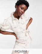 Reclaimed Vintage Inspired Mini Denim Belted Dress In Wallpaper Floral Print-multi