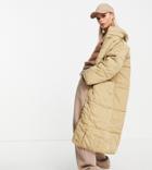 Asos Design Petite Longline Square Quilted Maxi Coat In Camel-neutral