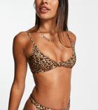 South Beach Mix And Match Knot Triangle Bikini Top In Leopard Print-multi